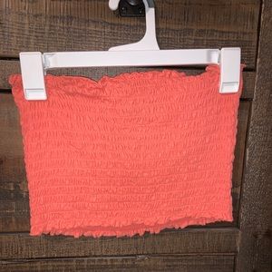 Peach ruffled tube top